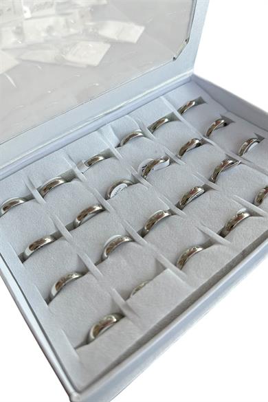 24lü Gümüş Renk Numaralı İnce Çelik Alyans Set