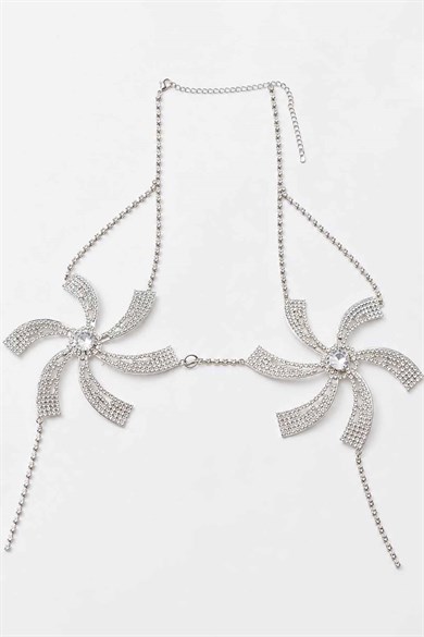 Gümüş Renk Taş Detaylı Bikini Üstü /Bralet /Vücut Aksesuarı