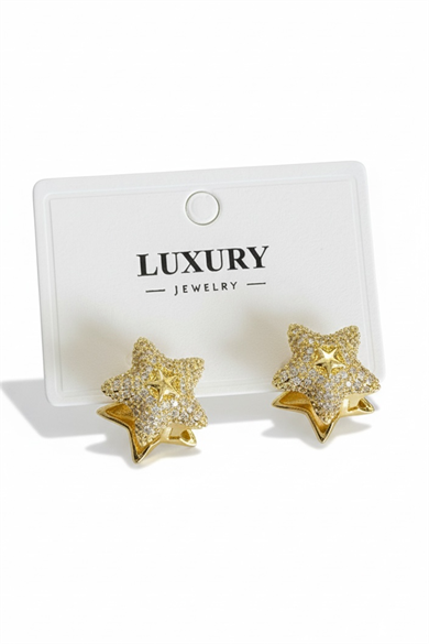 Altın Renk 14K Altın Kaplama Yıldız Figürlü Küpe (Çift)