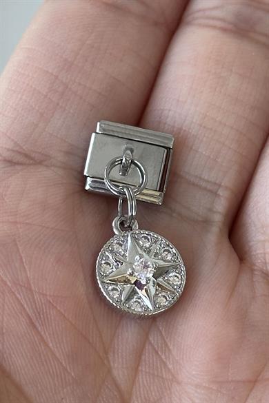 Gümüş Renk Yıldız Figürlü Taş Detaylı Çelik Nomination Charm (Tek)