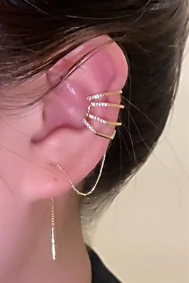 Altın Renk Taş Detaylı 14K Altın Kaplama TX Ear Cuff (Tek)