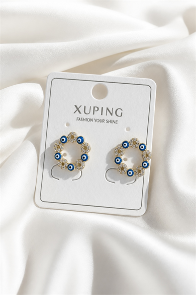 Altın Renk Nazar Boncuğu Detaylı Taşlı Xuping Küpe (Çift)