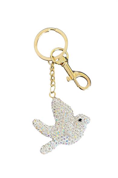 Altın Ve Gümüş Renk Kuş Figürlü Taş Detaylı Çanta Charm/ Anahtarlık