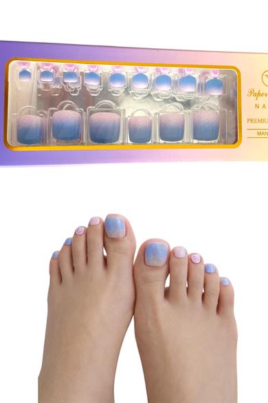 23 Adet Mavi Ve Pembe Renk Simli Ayak Takma Tırnak (Yapıştırıcılı)