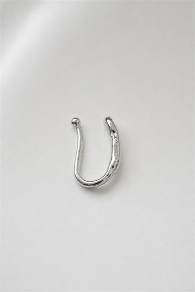 Gümüş Renk Yaprak Detaylı Cerrahi Çelik Deliksiz Kulak/Burun Piercing 