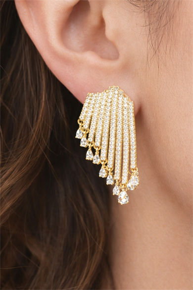 Altın Renk Taşlı Abiye Küpe (Çift)