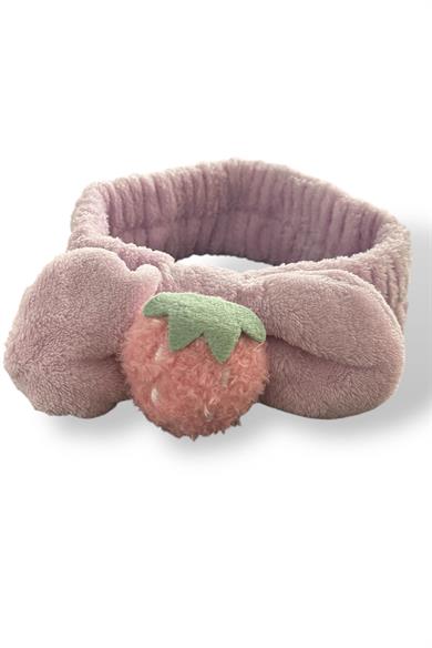Lila Renk Çilek Figürlü Peluş Saç Bandı