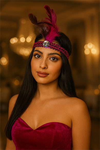 Pembe Renk Tüy Figürlü Charleston Saç Bandı