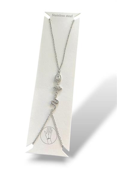 Gümüş Renk Taş Detaylı Çelik Şahmeran