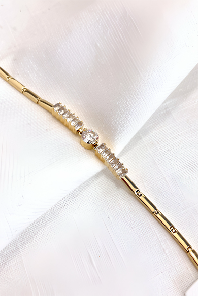 Altın Renk Taş Detaylı 14K Altın Kaplama CM Zincir Bileklik