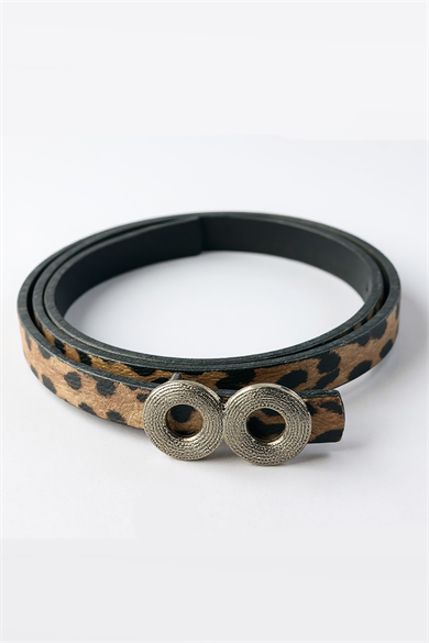 Gümüş Renk Leopar Desenli Kadın Deri Kemer