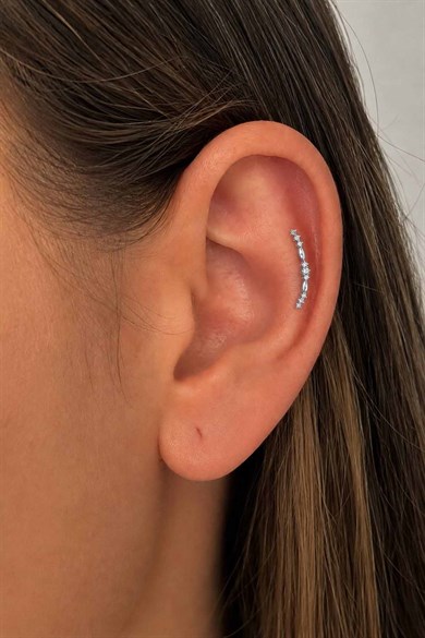 Gümüş Renk Taşlı  Cerrahi Çelik Tragus/Kıkırdak Küpe/Piercing (Tek)