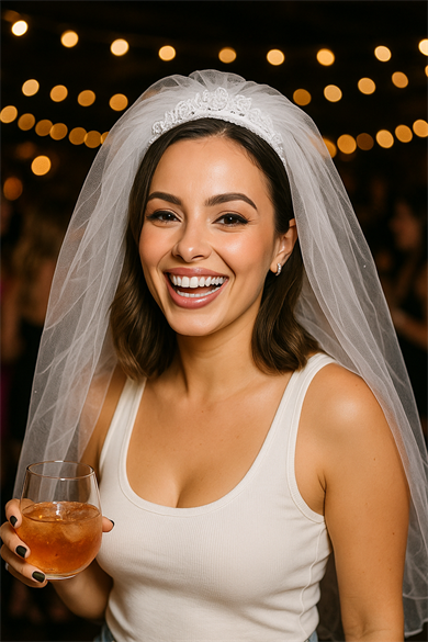 Beyaz Renk Tüllü Duvak Detaylı Bride Taç