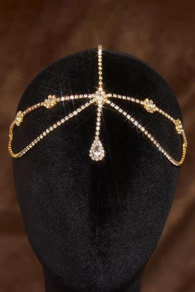 Altın Renk Taş Detaylı Alınlık/Kına Aksesuarı