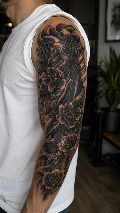 Kartal Ve Çiçek Figürlü Sonradan Kararan Yarı Kalıcı Geçici Kol Dövme Tattoo