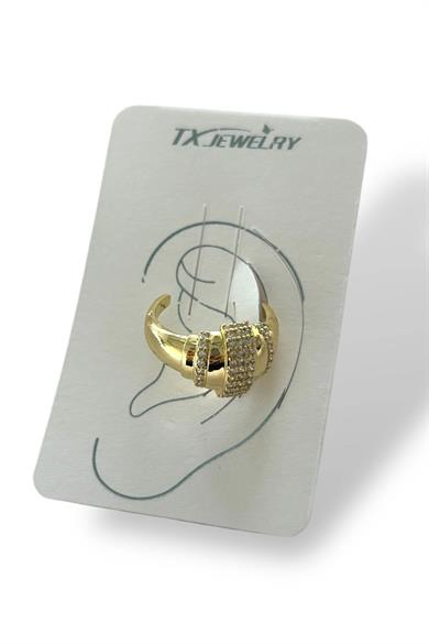 Altın Renk Taş Detaylı 14K Altın Kaplama TX Ear Cuff (Tek)