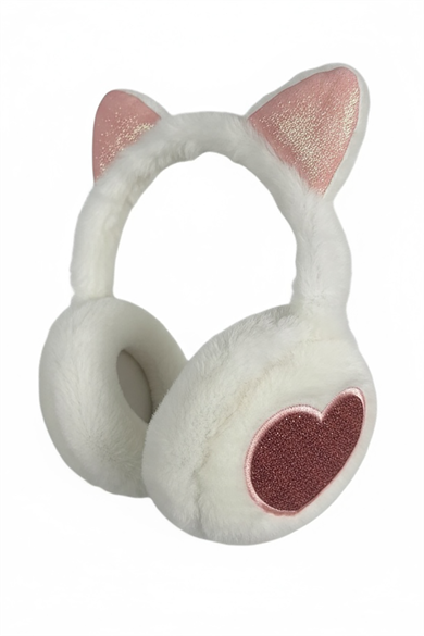 Beyaz Renk Kalp Figürlü Kulaklı Çocuk Peluş Kulaklık