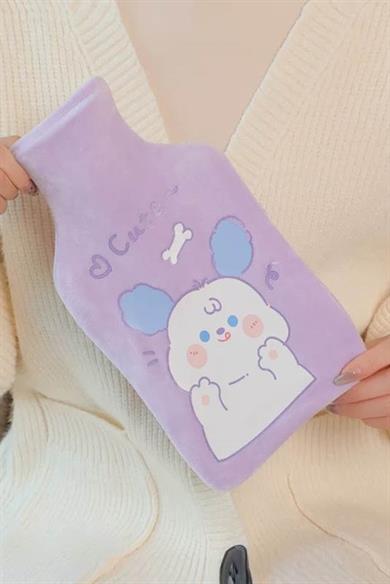 Mor Renk Ayıcık Figürlü Peluş Sıcak Su Torbası