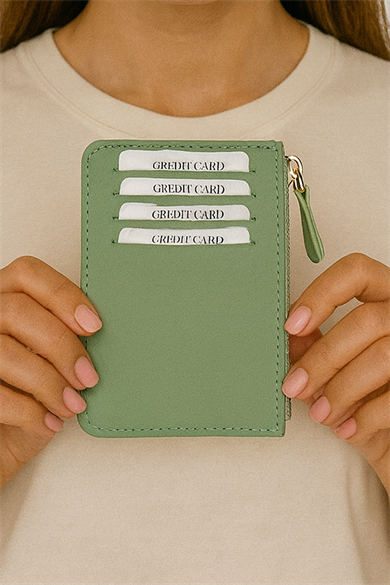 Yeşil Renk Deri Kadın Cüzdan/ Kartlık