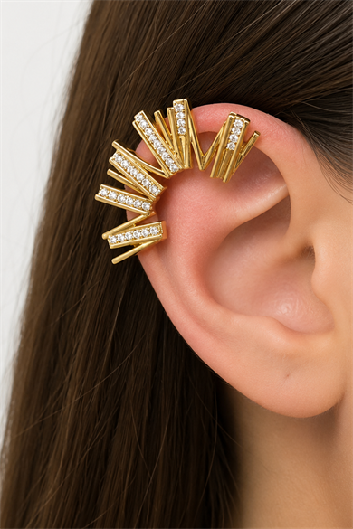 Altın Renk Taşlı Tx Ear Cuff/Kulak Aksesuarı (Tek)