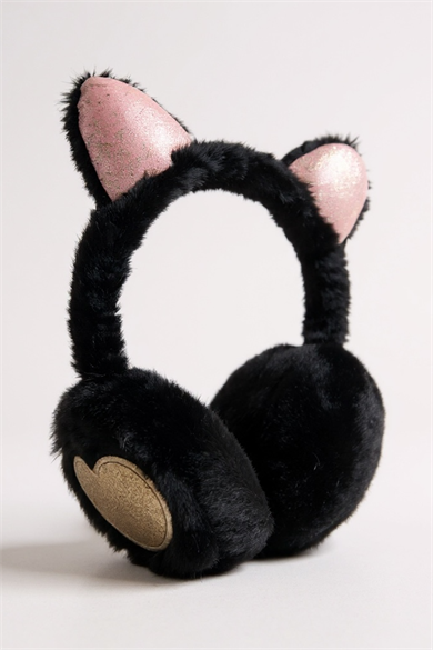 Siyah Renk Kalp Figürlü Kulaklı Çocuk Peluş Kulaklık