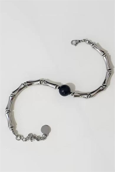 Gümüş Renk Boncuk Detaylı Çelik Erkek Bileklik