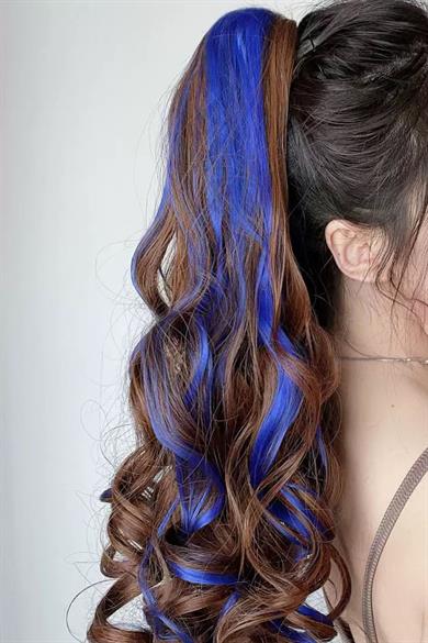 Yan Çıt Çıt Postiş / Lacivert Renk / 50 Cm