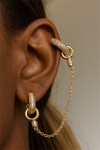 Altın Renk Taş Detaylı YSX Küpe (Çift)  