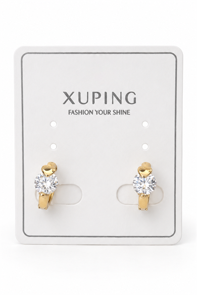 Altın Renk Kalp Figürlü  Taş  Detaylı Xuping Küpe (Çift)