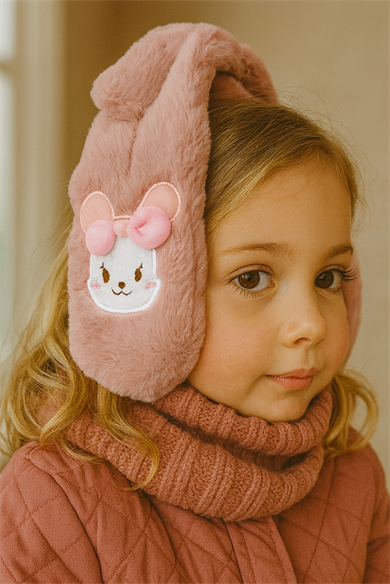 Pembe Renk Ayıcık Figürlü Peluş Çocuk Kulaklık