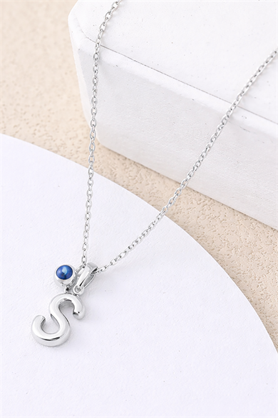 Gümüş Renk S Harf Çelik Kolye