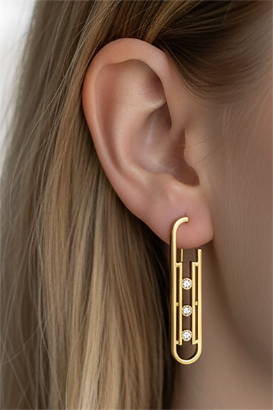 Altın Renk Taş Detaylı Çelik Küpe (Çift)