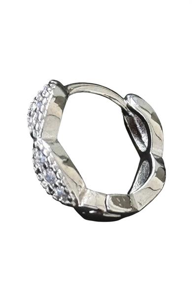 Gümüş Renk Taş Detaylı Halka Tragus/Kıkırdak Küpe/Piercing (Tek)