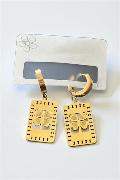 Altın Renk Yonca Figürlü Çelik Küpe (Çift)