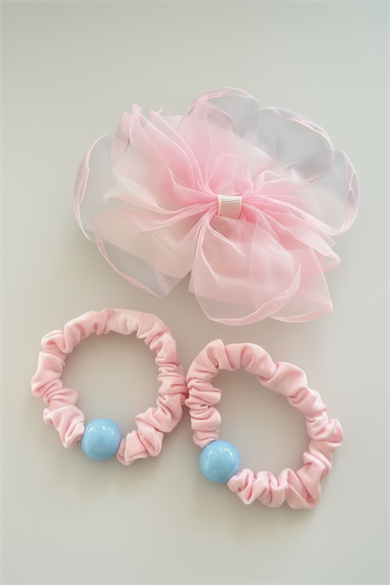 Pembe Renk Kurdele Figürlü Yan Toka Ve Lastik Toka Set