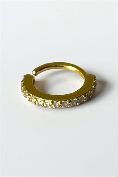 Altın Renk Taş Detaylı Çelik Halka Tragus/Kıkırdak Küpe/Piercing (Tek)