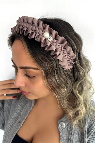 Gül Kurusu Renk Taş Detaylı Büzgülü Taç