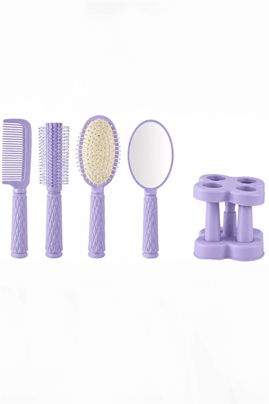 4lü Mor Renk Organizerli Tarak Ve Ayna  Set