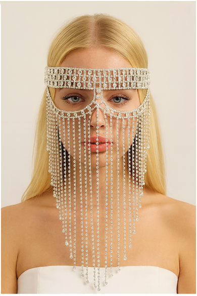 Gümüş Renk Taş Detaylı Parti Maskesi