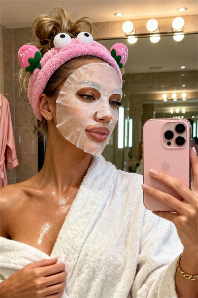 Pembe  Renk Çilek Ve Göz  Figürlü Peluş Saç Bandı