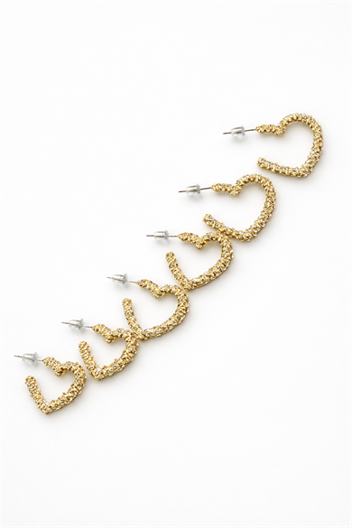 Altın Renk Kalp Figürlü 6lı Halka Küpe Set