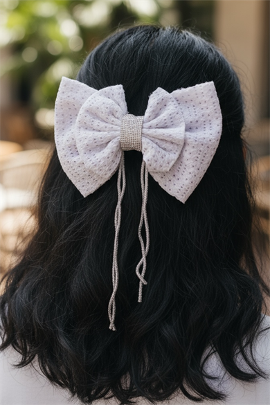 Beyaz Ve Mor Renk Kurdele Figürlü Taş Detaylı Otomat Toka