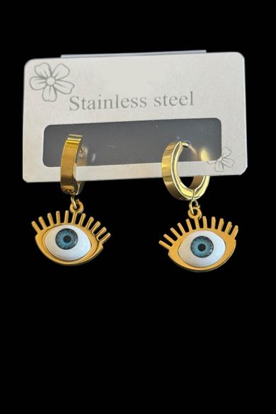 Altın Renk Göz Figürlü Çelik Küpe (Çift)