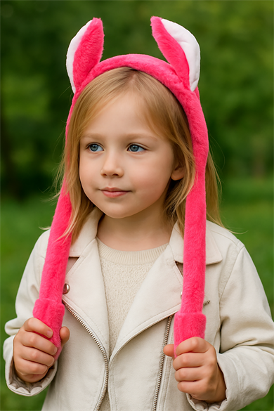 Koyu Pembe Renk Kulakları Oynayan Peluş Taç