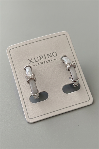 Gümüş Renk Beyaz Taş Detaylı Xuping Küpe (Çift)