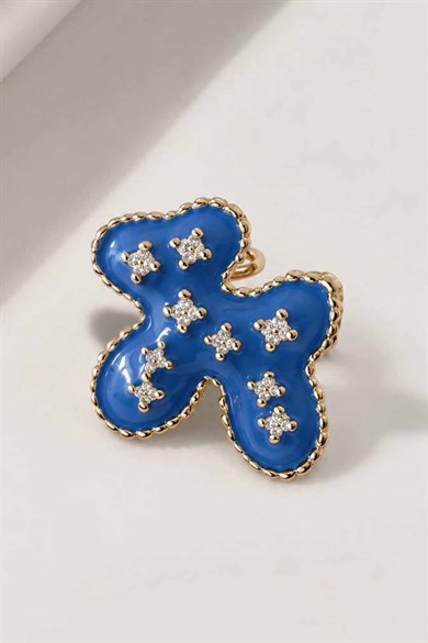 Gümüş Renk Köpek Figürlü Taş Detaylı 14K Altın Kaplama TX Ear Cuff (Tek)