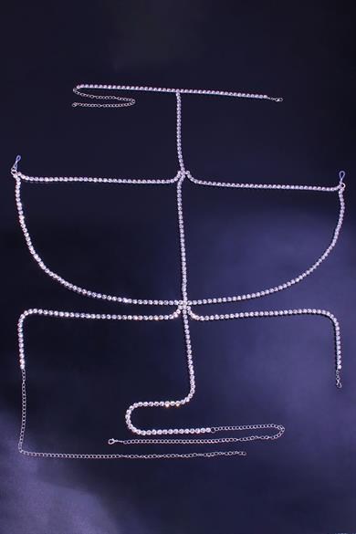 Gümüş Renk Taş Detaylı Tasarım Vücut Aksesuar