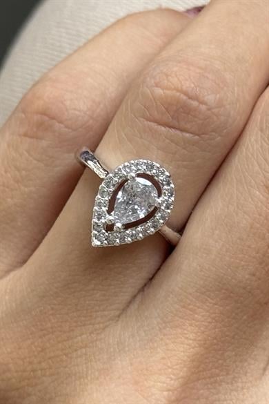 Gümüş Renk Taş Detaylı Ayarlanabilir Yüzük