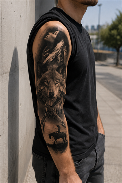  Kızılderili Kız ve Kurt Geçici Dövme Tattoo