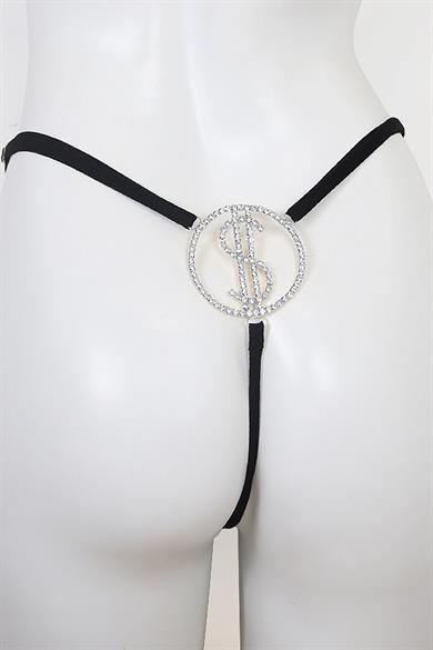 Siyah Renk Dolar Figürlü Taş Detaylı Tanga